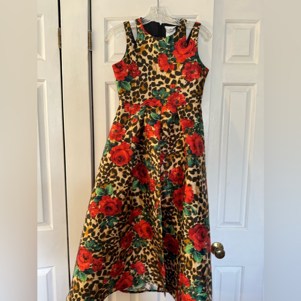 Rare Editions Roses and Leopard-Print Girl’s Dress